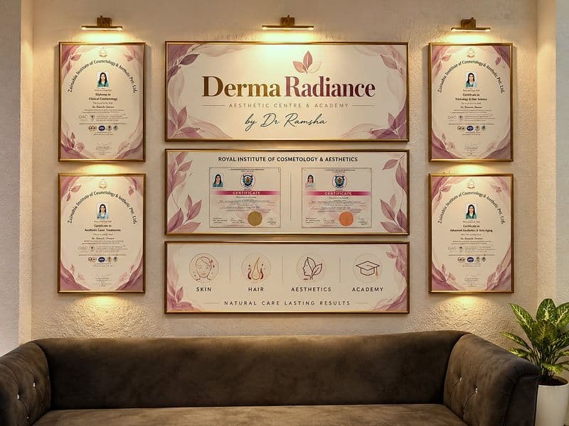 Dr. Ramsha's certificates on the clinic wall