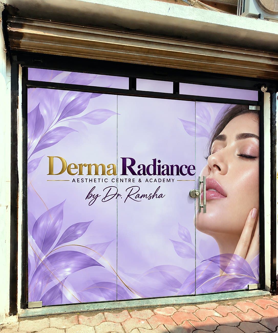 The Derma Radiance shopfront, with the clinic's name on the window